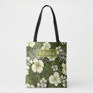 Bolso De Tela Floral tropical amarilla y verde