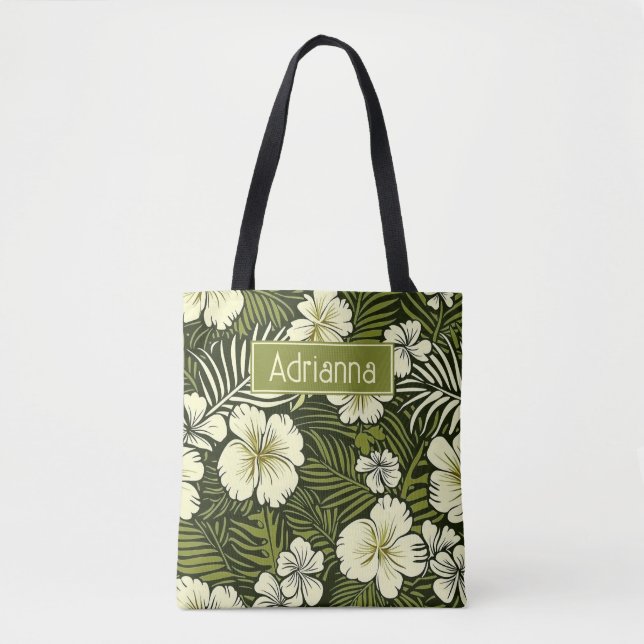 Bolso De Tela Floral tropical amarilla y verde (Anverso)