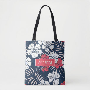 Bolso De Tela Floral tropical rosa y marina