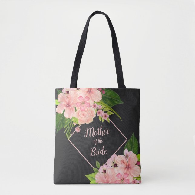 Bolso De Tela Floral Tropical Rosa y Melocotón Madre de la Novia (Anverso)