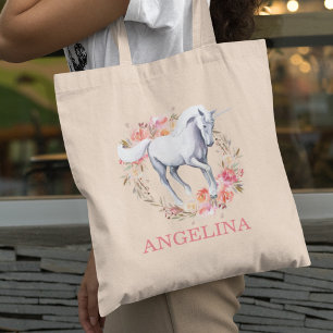 Bolso De Tela Floral unicornio de acuarela personalizada