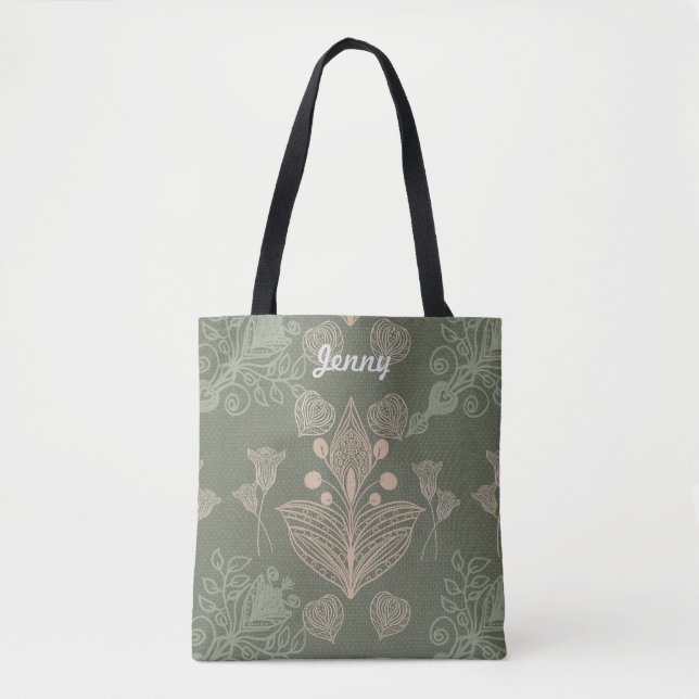 Bolso De Tela Floral verde Art Nouveau personalizada (Anverso)