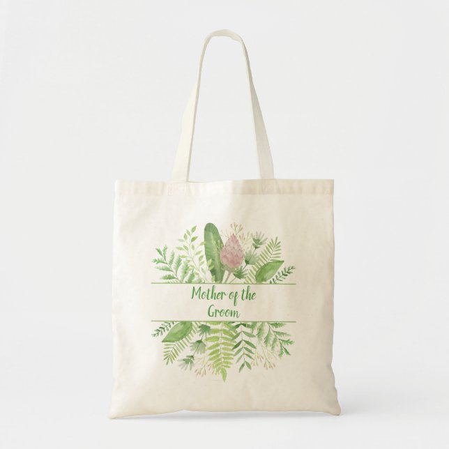 Bolso De Tela Floral verde deja acuarela madre de Groom (Frente)