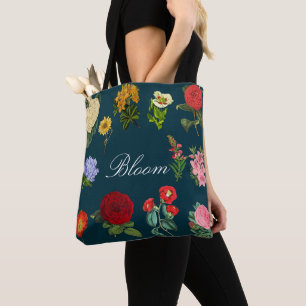 Bolso De Tela Floral Vintage Bloom Negro Botánico Oscuro