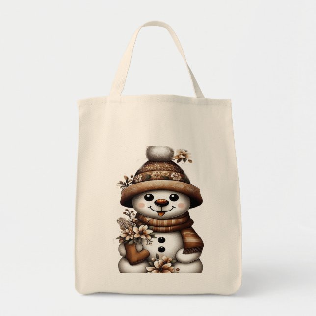 Bolso De Tela Floral Winter Wonderland Snowman (Frente)