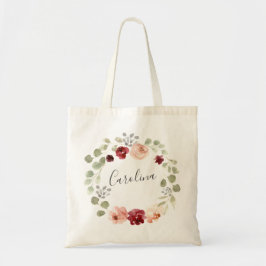 Bolso De Tela Floral Wreath Burgundy y Eucalyptus