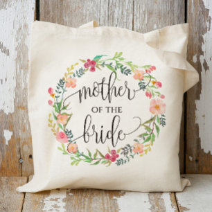Bolso De Tela Floral Wreath, madre de la novia, caligrafía-6