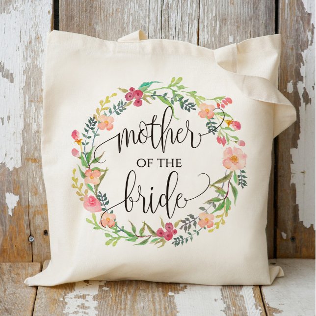 Bolso De Tela Floral Wreath, madre de la novia, caligrafía-6 (Subido por el creador)