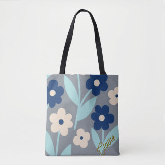 Bolso De Tela Florales Costeros Tranquilos | Patrón Índigo y Tur