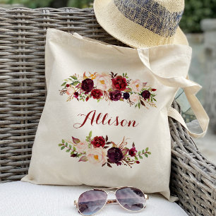 Bolso De Tela Florales de Borgona Marsala Damas de honor Persona