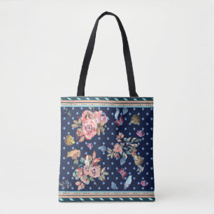 Bolso De Tela Florales, puntos de polka, acuarela, fondo naval