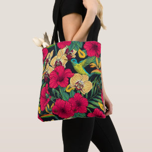 Bolso De Tela Florales Tropicales y Colibrí - Summer Botanica