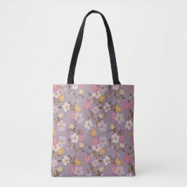 Bolso De Tela Florales y pájaros caprichosos - Lavanda