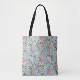 Bolso De Tela Florales y pájaros caprichosos - Turquesa