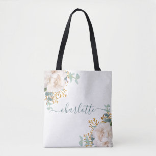Bolso De Tela Florals peony eucalyptus monogram bridesmaid