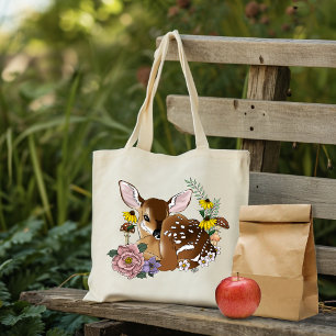 Bolso De Tela Florecillas Lindas Ciervo Cielo Bebé Ciervo Bosque