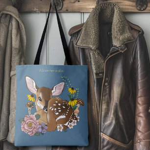 Bolso De Tela Florecillas Silvestres Cervatillo Azul Bebé Ciervo