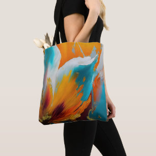 Bolso De Tela Florecimiento abstracto en naranja y azul verdoso