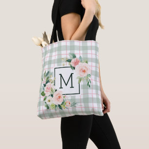 Bolso De Tela Florecimiento de Acuarela   Monograma de Cuadro Pa