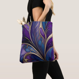Bolso De Tela Florecimiento Majestuoso - Púrpura Profundo y Azul