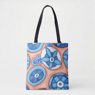 Bolso De Tela Flores abstractas azules y Naranjas Pintura origin
