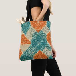 Bolso De Tela Flores abstractas de color azul verdoso, naranja y