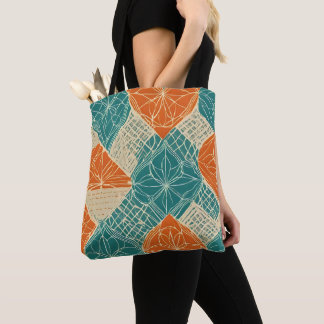 Bolso De Tela Flores abstractas de color azul verdoso, naranja y