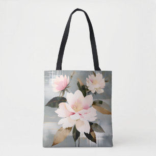 Bolso De Tela Flores abstractas de wabi-sabi rosadas y blancas