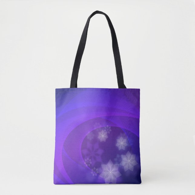 Bolso De Tela Flores Abstractas En Fondo Indigo Doblado (Anverso)