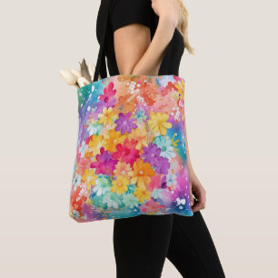 BOLSO DE TELA FLORES ABSTRACTOS DE COLOR ACUÁTICO LUMINOSO