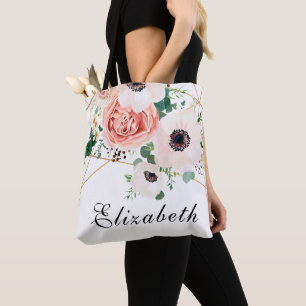 Bolso De Tela Flores Acuarela Rosa Coral