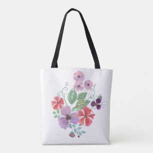 Bolso De Tela Flores acuarelas.