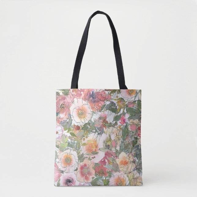 Bolso De Tela Flores acuarelas (Anverso)