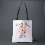 Bolso De Tela Flores acuarelas doncella de honor Boda<br><div class="desc">Este tote de bonito es el bolso perfecto para dar las gracias a tu criada de honor por su trabajo duro haciendo especial tu día de boda. En él encontrarás un bonito ramo acuático de flores silvestres, panes o violetas de fondo rosa pálido. La leyenda de arriba dice: Mujer de...</div>