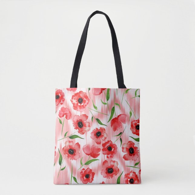 Bolso De Tela Flores acuarelas: ikat de adormidera. (Anverso)