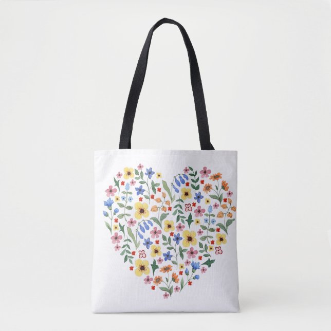 Bolso De Tela Flores acuarelas patrón transparente (Anverso)
