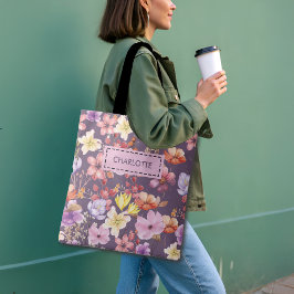 Bolso De Tela Flores acuarelas románticas con nombre y cita pers