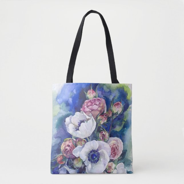Bolso De Tela Flores acuarelas rosas anémicos flujo de ilustraci (Anverso)