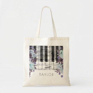 Bolso De Tela flores acuáticas azules de piano