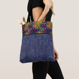 Bolso De Tela Flores acuáticas brillantes y denim