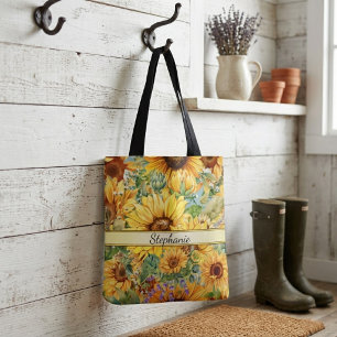 Bolso De Tela Flores acuáticas de estilo vintage campestre