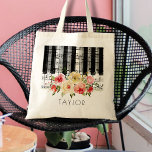 Bolso De Tela flores acuáticas de piano de música<br><div class="desc">bolsa de nombres personalizada floral de piano de música</div>