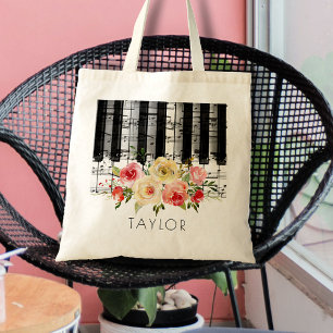 Bolso De Tela flores acuáticas de piano de música