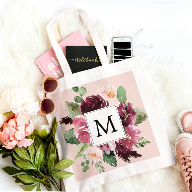 Bolso De Tela Flores acuáticas modernas monogramadas (Subido por el creador)