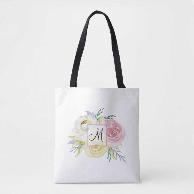 Bolso De Tela Flores acuáticas rosadas monográficas (Anverso)