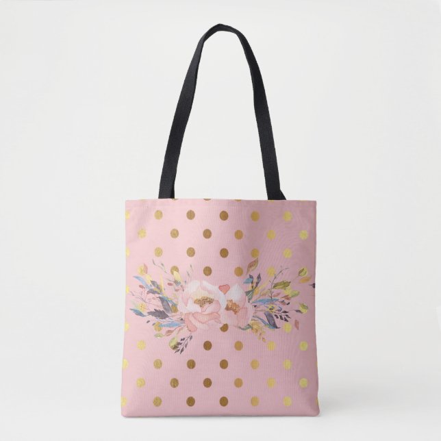Bolso De Tela Flores Adorables Faux Gold Polka (Anverso)