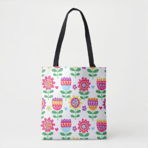 Bolso De Tela Flores alegres Patrón de color vintage