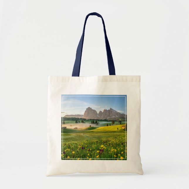 Bolso De Tela Flores | Alpe de primavera de Siusi Langkofel (Frente)