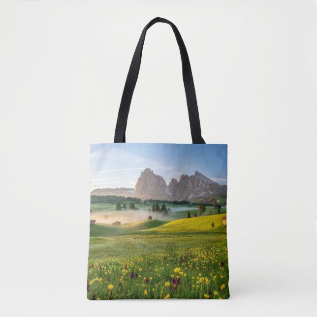 Bolso De Tela Flores | Alpe de primavera de Siusi Langkofel (Anverso)