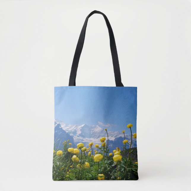 Bolso De Tela Flores | Alpes suizos Eiger Monch (Anverso)